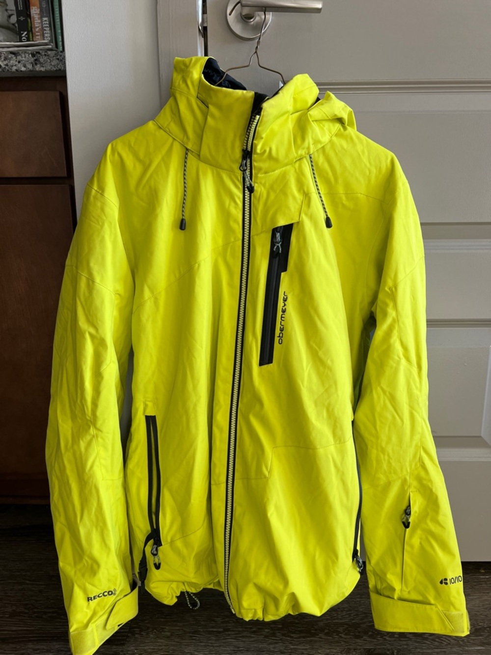 Obermeyer Neon Yellow Hooded Ski Jacket with Black Trim